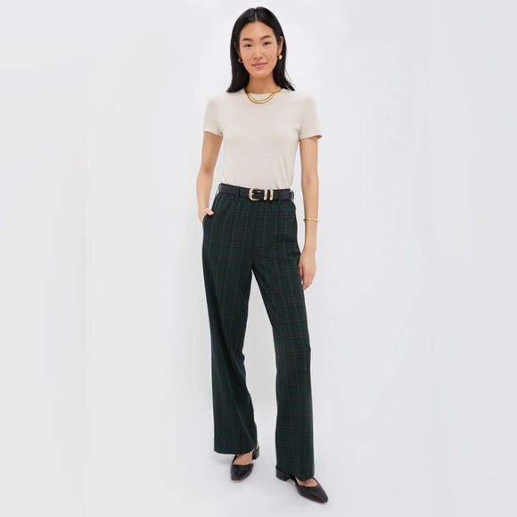 NWT Tuckernuck Louis Straight Leg Trouser Pant XL Green Plaid Pull-On